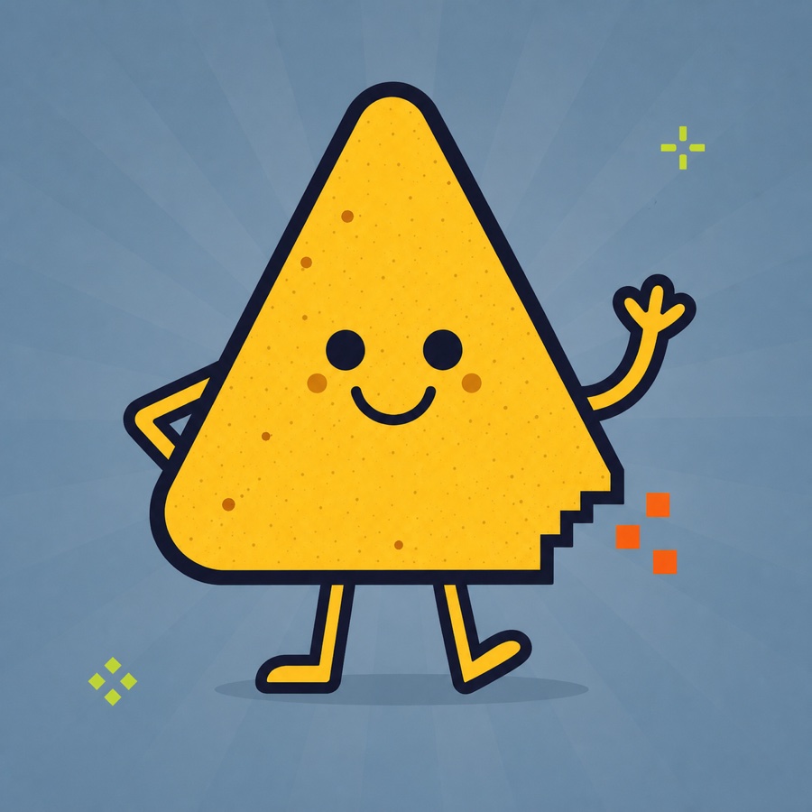 Waving nacho mascot on a blue background